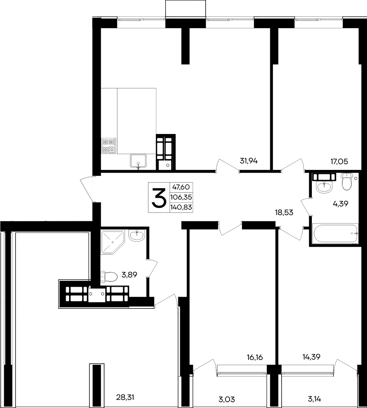 4-комн., 134.66 м²