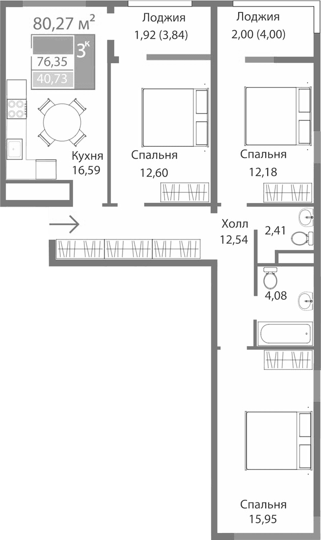 3-комн., 76.35 м²
