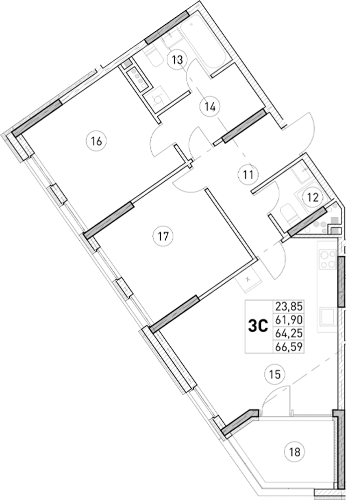 2-комн., 61.9 м²