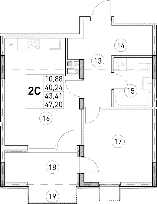 1-комн., 40.24 м²