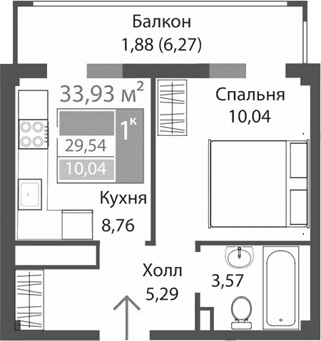 1-комн., 27.66 м²