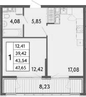 1-комн., 39.42 м²