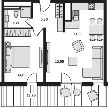 2-комн., 51.53 м²