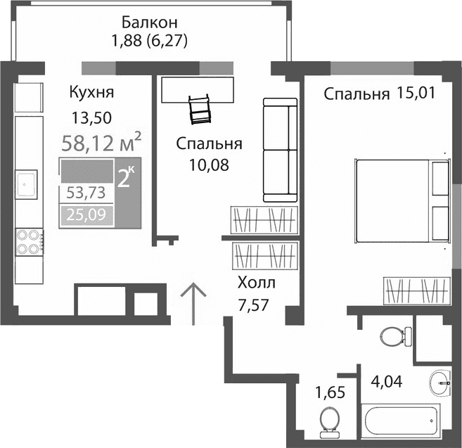 2-комн., 51.85 м²