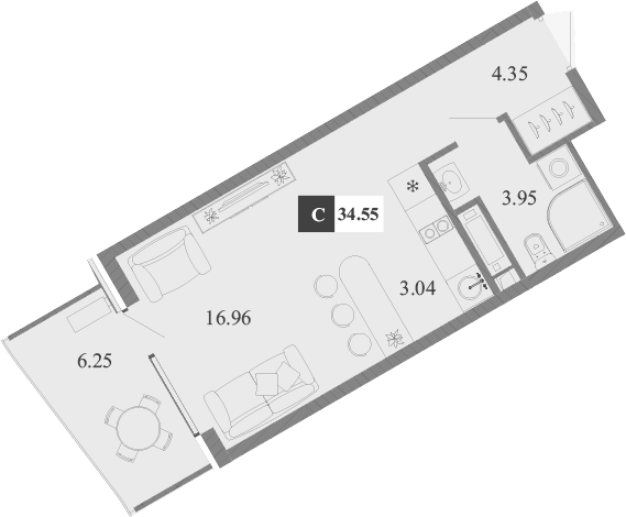 Студия, 28.3 м²