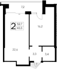 1-комн., 45.5 м²