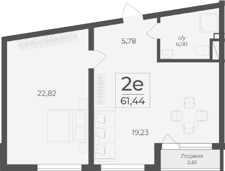2-комн., 58.83 м²