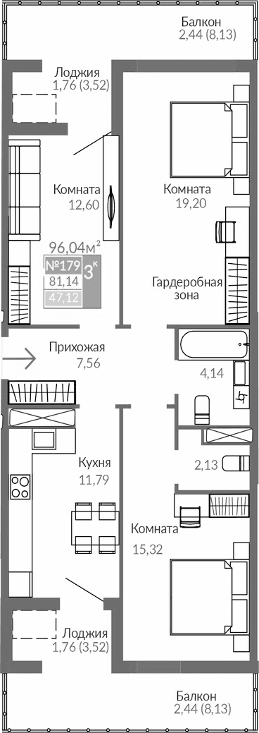 3-комн., 72.74 м²