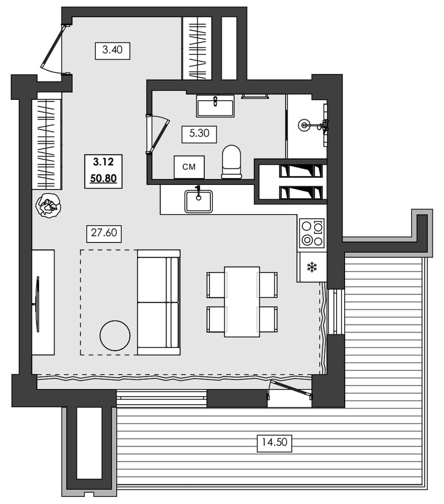 Студия, 36.3 м²