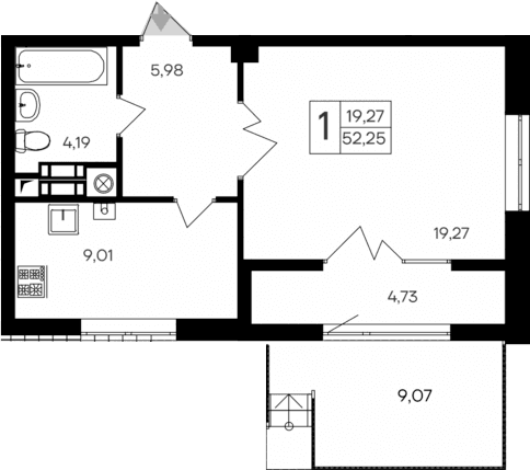 1-комн., 47.52 м²