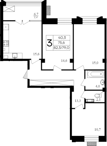 3-комн., 78.6 м²