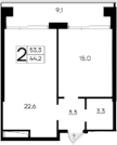 1-комн., 44.2 м²
