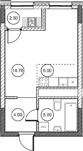 Студия, 28.65 м²