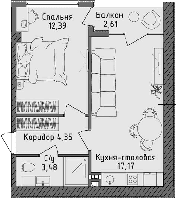 2-комн., 37.39 м²