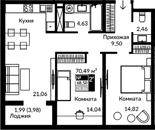 3-комн., 66.51 м²