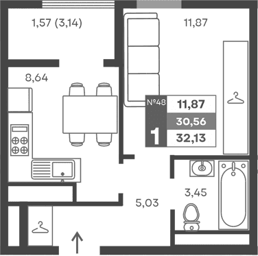 1-комн., 28.99 м²