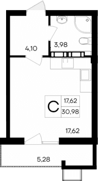 Студия, 25.7 м²