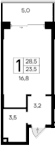 Студия, 23.5 м²