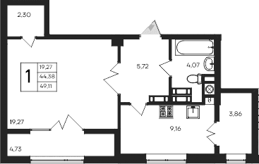 1-комн., 44.38 м²