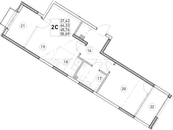 1-комн., 44.33 м²