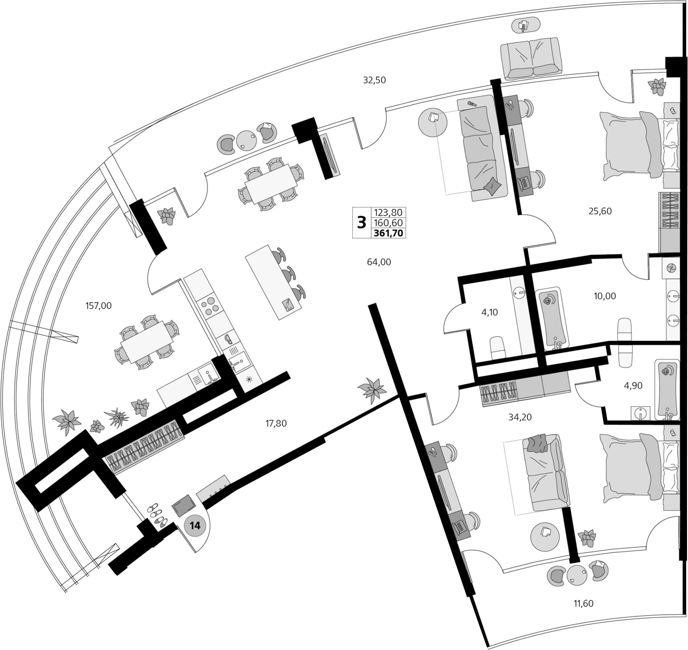 3-комн., 158.2 м²
