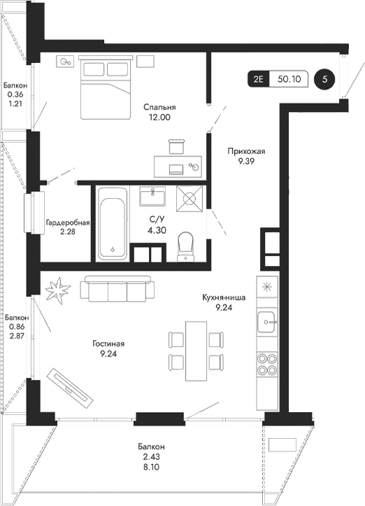 2-комн., 46.45 м²