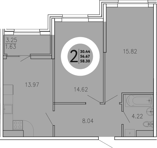 2-комн., 56.67 м²
