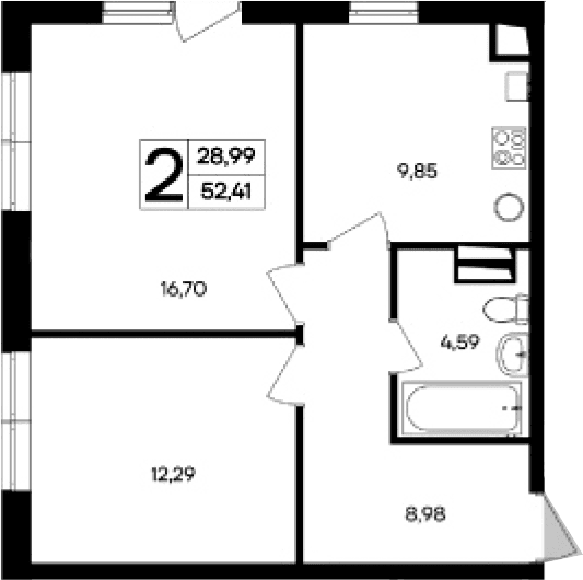 2-комн., 52.41 м²