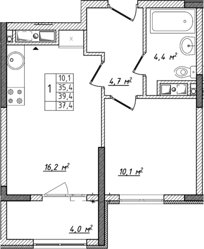 2-комн., 35.4 м²