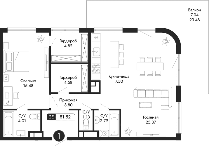2-комн., 74.48 м²