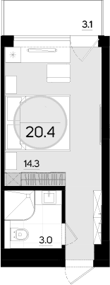 Студия, 17.3 м²