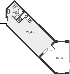 Студия, 28.73 м²