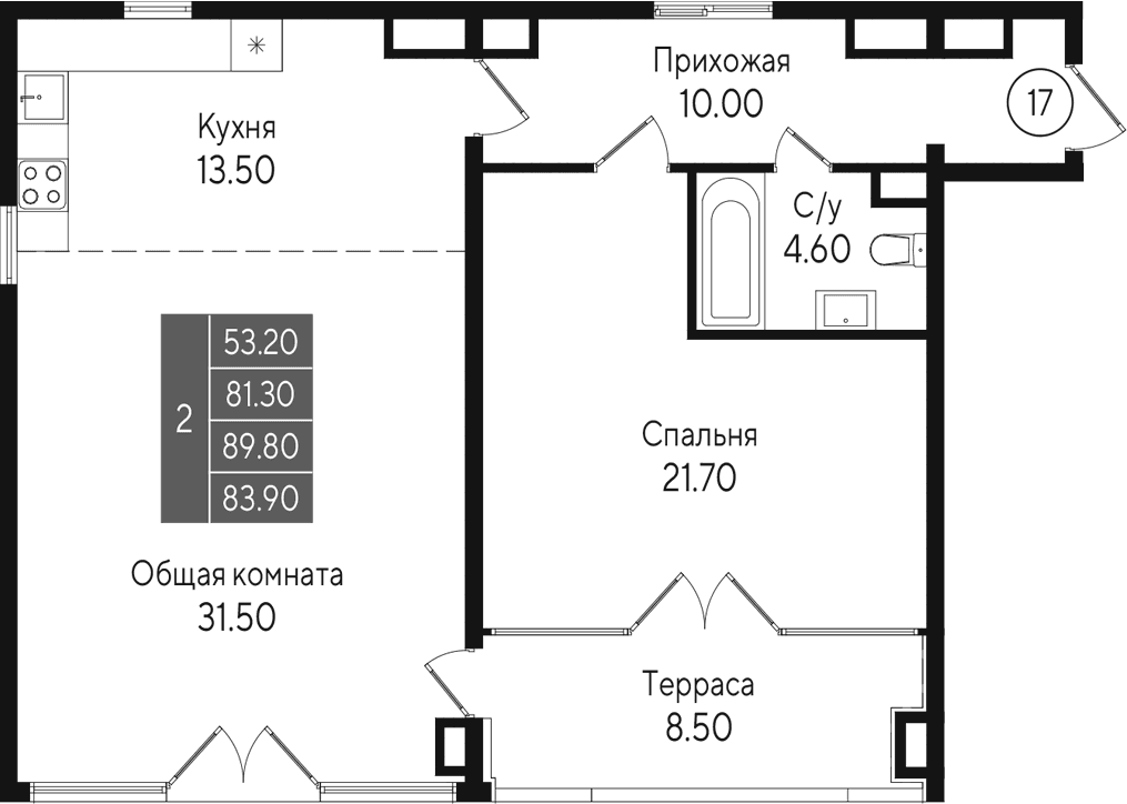 2-комн., 81.3 м²