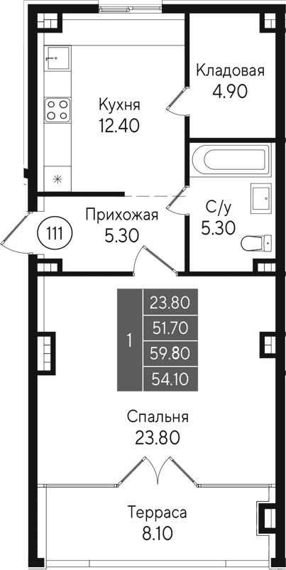 1-комн., 51.7 м²