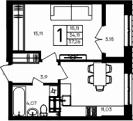 1-комн., 34.11 м²