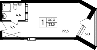 Студия, 30.3 м²
