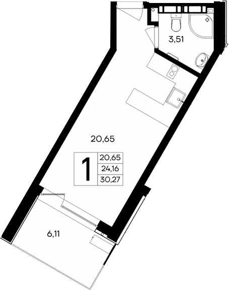 Студия, 24.16 м²