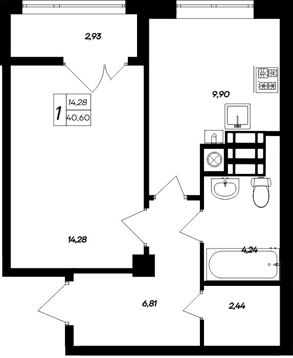 1-комн., 37.67 м²
