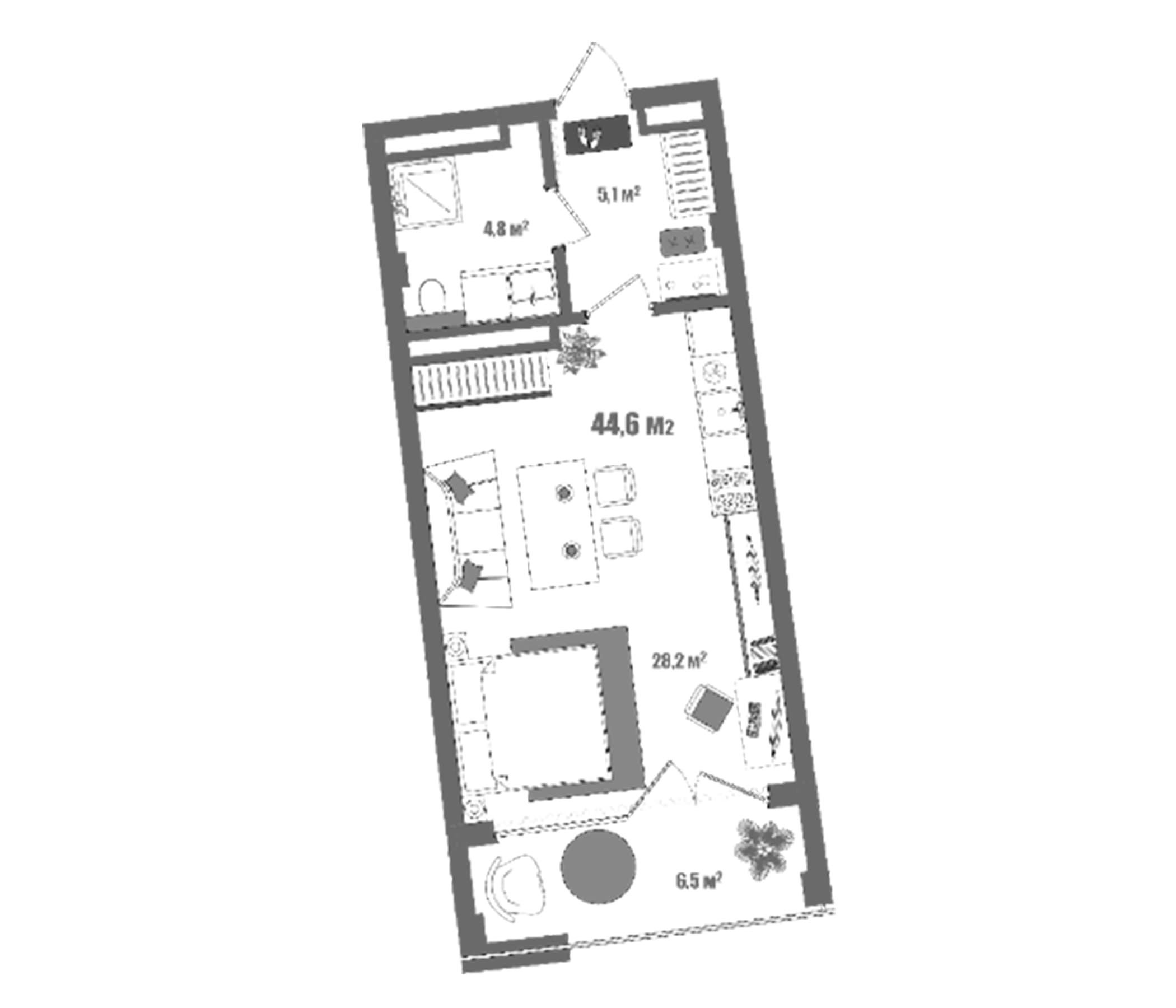 Студия, 36.8 м²