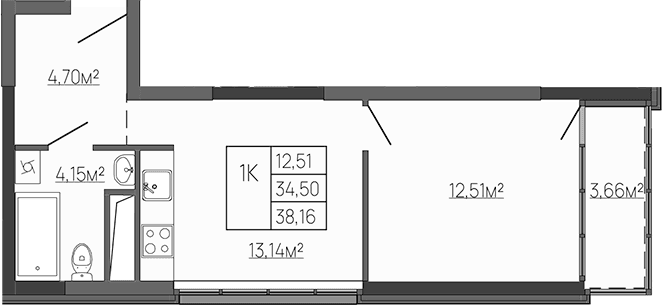 1-комн., 34.5 м²