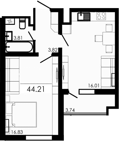 1-комн., 40.47 м²