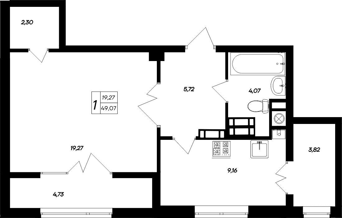 1-комн., 40.52 м²