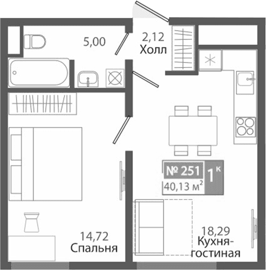 1-комн., 40.13 м²