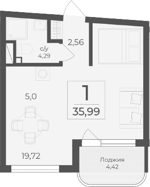 Студия, 31.57 м²