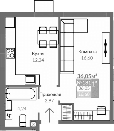 1-комн., 36.05 м²