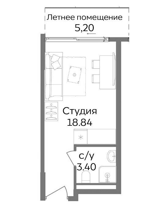 Студия, 22.24 м²