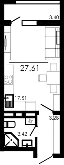 Студия, 24.21 м²