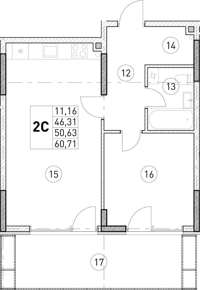 1-комн., 46.31 м²
