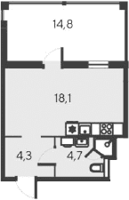Студия, 27.1 м²