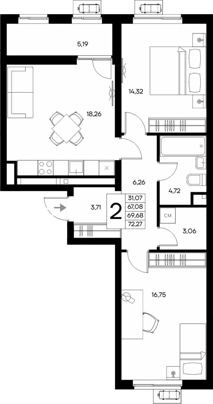 2-комн., 67.08 м²